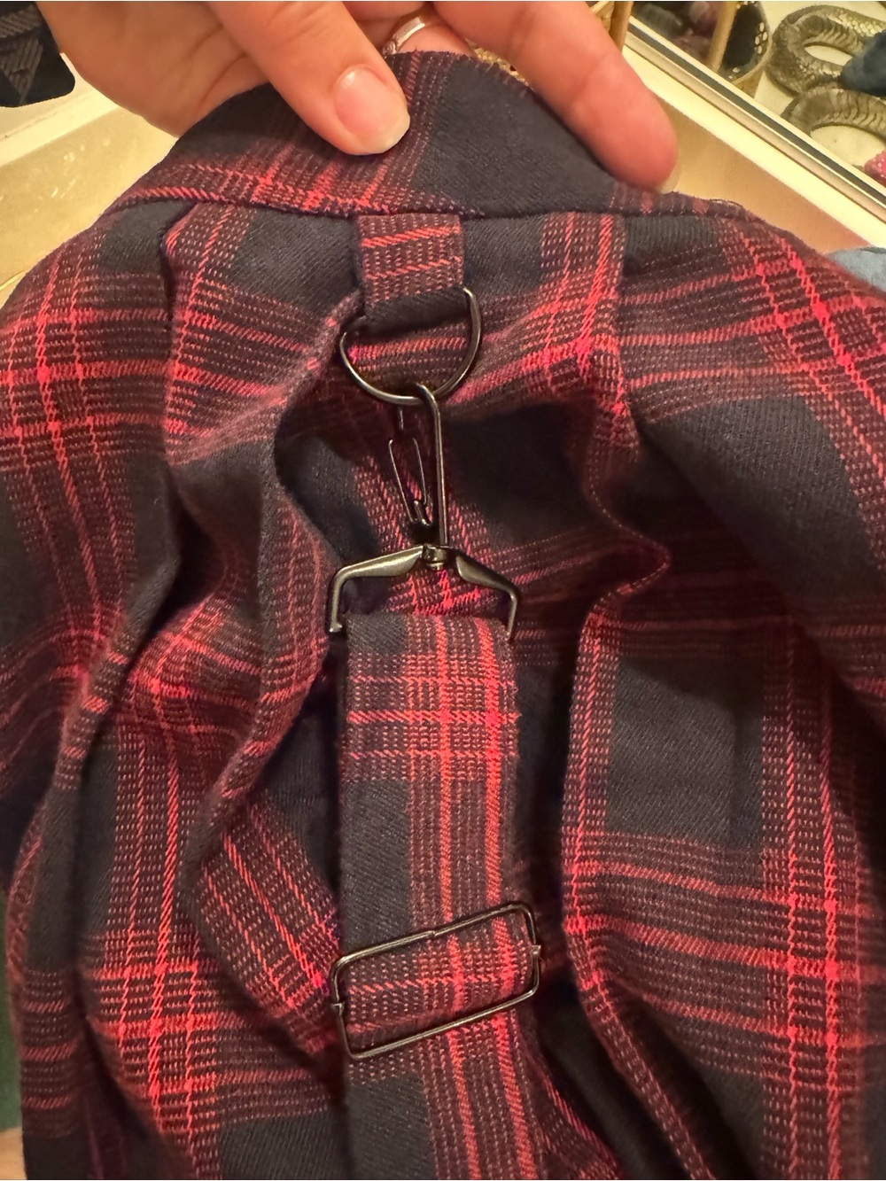 Chou Yatou Red & Black Plaid Skirt with Strap Details - Picture 2 of 5